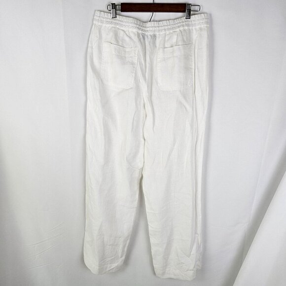 Talbots White 100% Linen Drawstring Pants Medium Casual Tropical - Picture 4 of 10